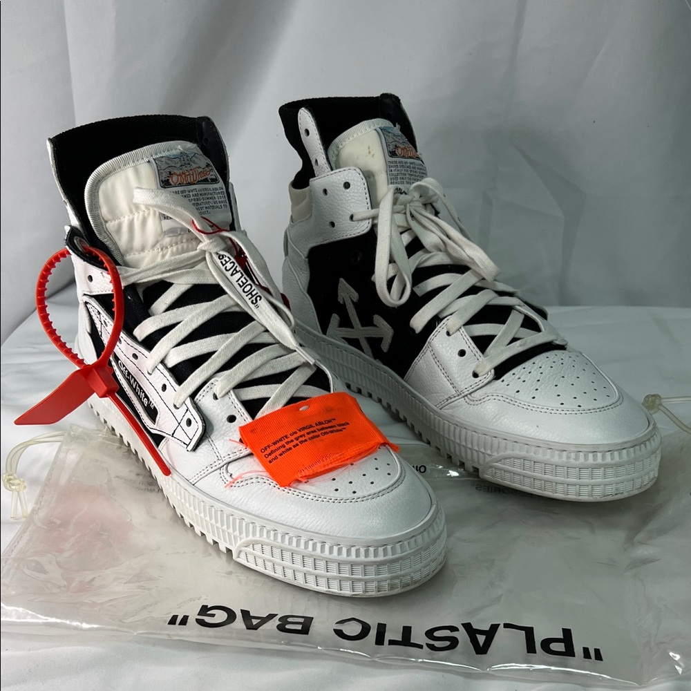Off-White White and Black Sneakers with Red and Orange Tags